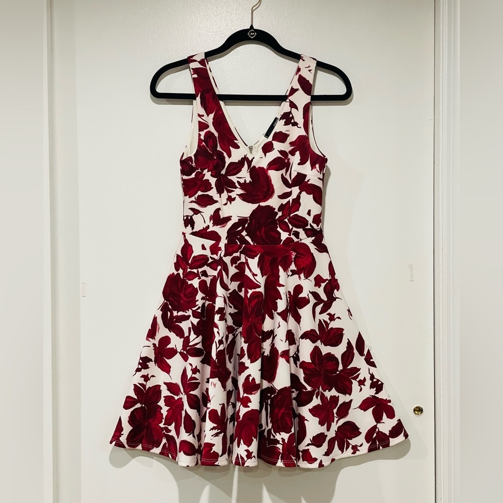 Aqua Floral V-Neck Scuba fit and flare Dress Size Medium
